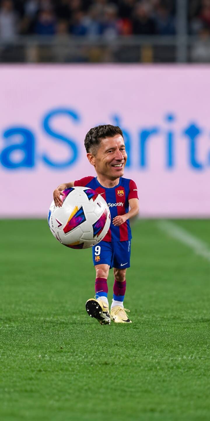 Lewandowski's infectious wide smile shines as his exaggerated head tops a miniature body, joyfully clutching a football in this fun 4K wallpaper. This delightful caricature wallpaper, featuring him in his FC Barcelona kit, is perfect for any iPhone. | 4k barcelona lewandowski robert lewandowski fifa Lewandowski's infectious wide smile shines as his exaggerated head tops a miniature body, joyfully clutching a football in this fun 4K wallpaper. This delightful caricature wallpaper, featuring him in his FC Barcelona kit, is perfect for any iPhone.