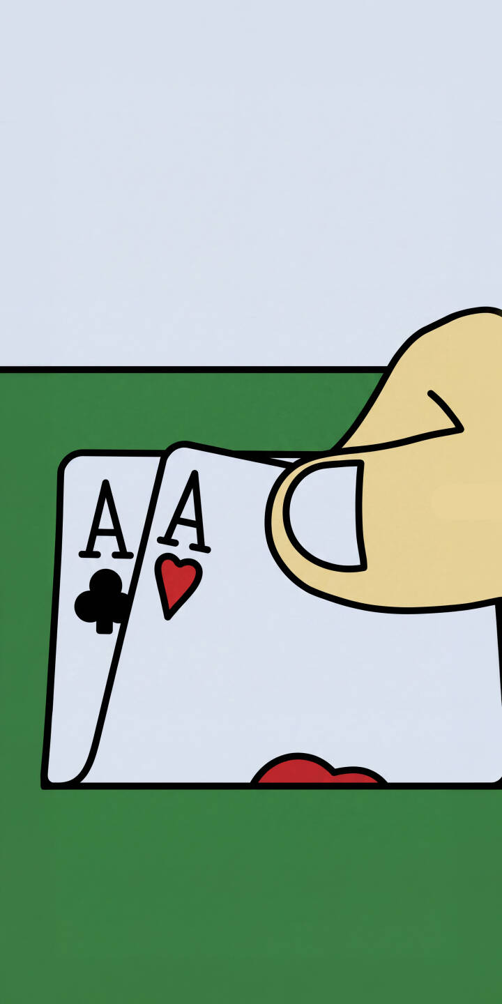 A hand expertly holds the Ace of Clubs and Ace of Hearts, commonly known as "pocket aces," against a crisp green poker table in this striking 4K wallpaper. This iconic poker moment makes a winning wallpaper for your iPhone screen. | cartoon card game poker iphone minimalist wallpaper mobile 4k wallpaper hd wallpaper playing cards aces green table A hand expertly holds the Ace of Clubs and Ace of Hearts, commonly known as "pocket aces," against a crisp green poker table in this striking 4K wallpaper. This iconic poker moment makes a winning wallpaper for your iPhone screen.