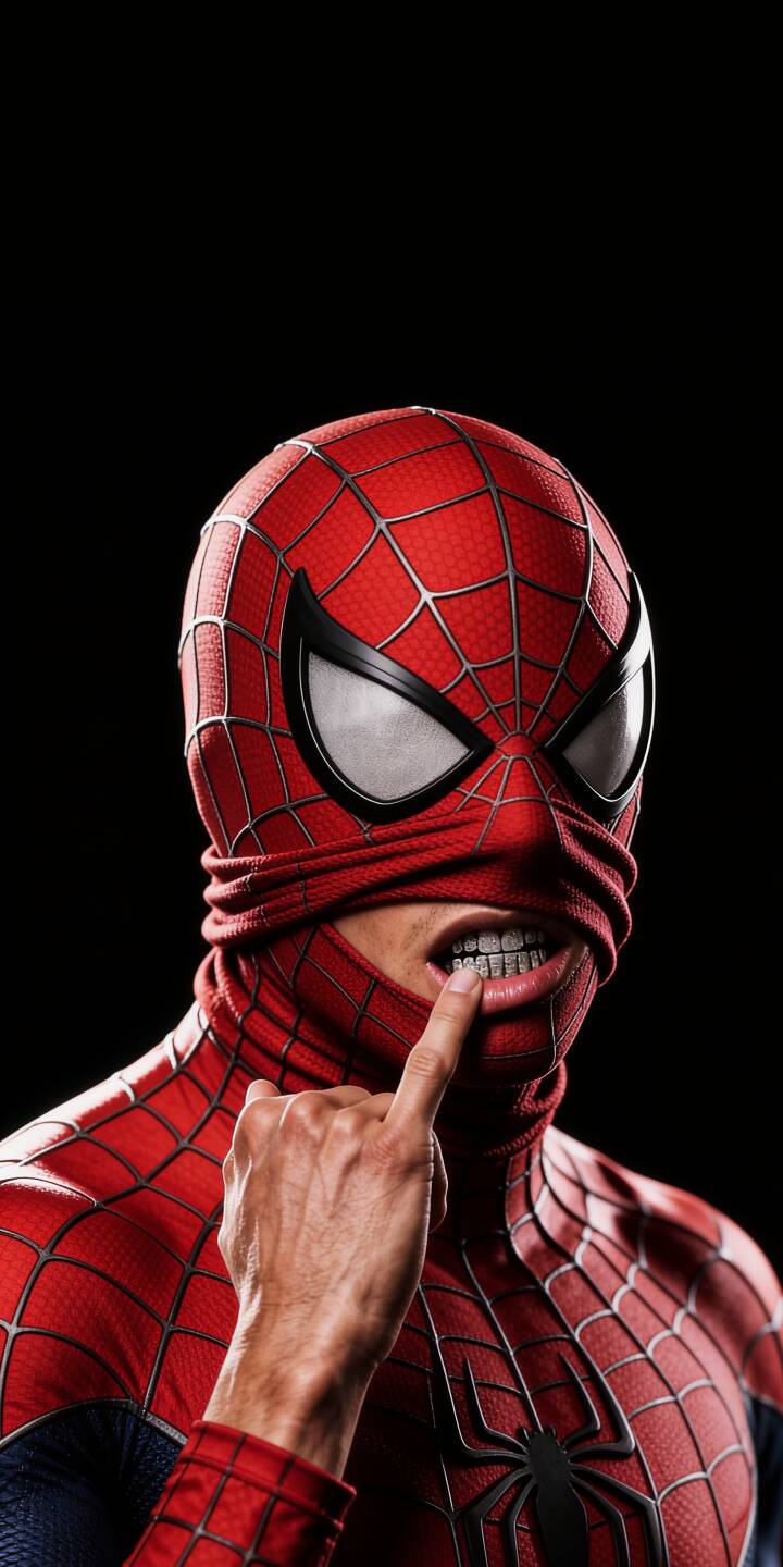 Spider-Man makes a "shhh" gesture, pulling his iconic red mask up to reveal shiny grills in this striking 4K wallpaper. This detailed superhero wallpaper is perfect for any iPhone user. | superhero grills marvel spiderman iphone wallpaper peter parker mobile 4k wallpaper hd wallpaper spider-man shhh Spider-Man makes a "shhh" gesture, pulling his iconic red mask up to reveal shiny grills in this striking 4K wallpaper. This detailed superhero wallpaper is perfect for any iPhone user.