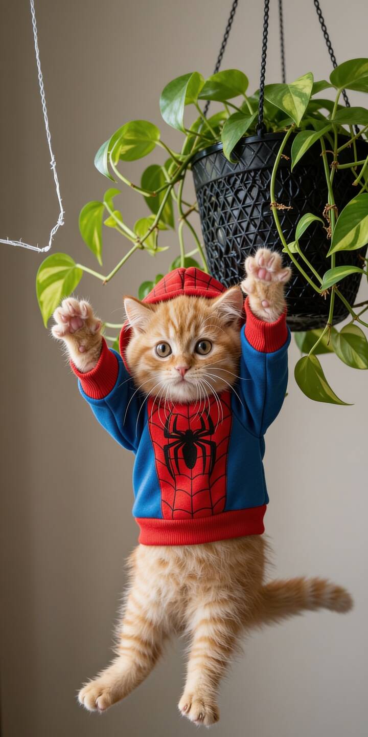 A ginger kitten in a Spider-Man hoodie hangs playfully, paws outstretched, in this incredibly cute 4K wallpaper for iPhone. This delightful scene, capturing the tiny hero's adorable expression and the iconic spider emblem, makes a charming mobile wallpaper. | animal cat marvel cute iphone wallpaper kitten mobile 4k wallpaper hd wallpaper spider-man spidercat A ginger kitten in a Spider-Man hoodie hangs playfully, paws outstretched, in this incredibly cute 4K wallpaper for iPhone. This delightful scene, capturing the tiny hero's adorable expression and the iconic spider emblem, makes a charming mobile wallpaper.