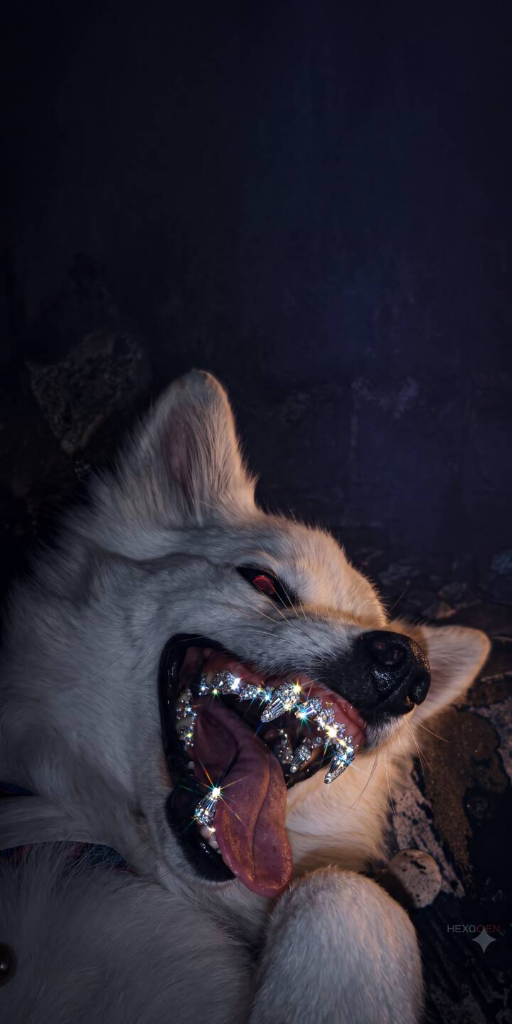 Glistening diamond-studded fangs sparkle fiercely from the jaws of a white wolf in this captivating 4K wallpaper. Its intense red eyes stare out from the dark background, making it a truly unique iPhone wallpaper choice. | animal wolf iphone wallpaper red eyes sparkling mobile 4k wallpaper hd wallpaper diamond teeth dark aesthetic white wolf Glistening diamond-studded fangs sparkle fiercely from the jaws of a white wolf in this captivating 4K wallpaper. Its intense red eyes stare out from the dark background, making it a truly unique iPhone wallpaper choice.
