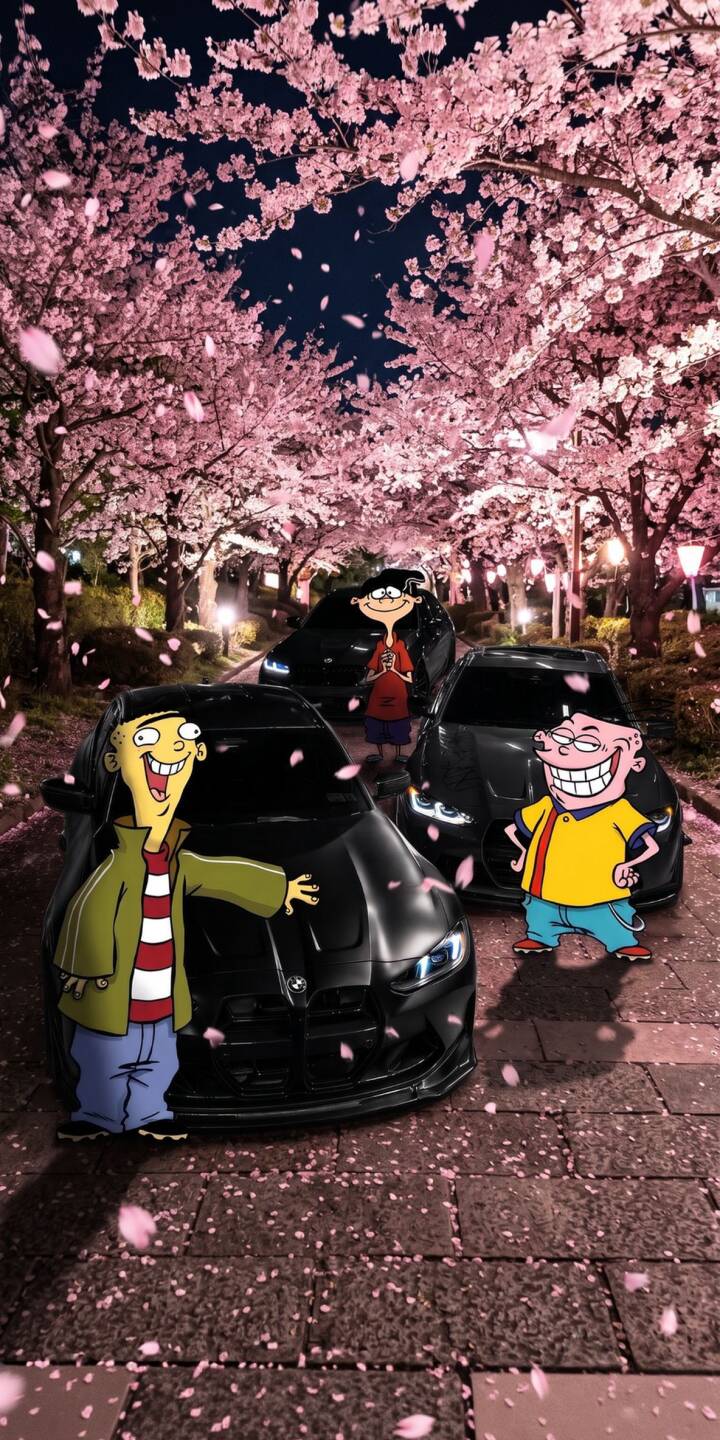 Vibrant pink cherry blossoms frame the night as Ed, Edd, and Eddy hilariously pose alongside sleek black BMW M cars in this unique 4K wallpaper. This iconic Cartoon Network wallpaper is perfect for any iPhone, bringing a nostalgic blend of humor and luxury. | cartoon funny cherry blossom nostalgia iphone ed edd n eddy wallpaper mobile 4k wallpaper hd wallpaper cartoon network bmw m Vibrant pink cherry blossoms frame the night as Ed, Edd, and Eddy hilariously pose alongside sleek black BMW M cars in this unique 4K wallpaper. This iconic Cartoon Network wallpaper is perfect for any iPhone, bringing a nostalgic blend of humor and luxury.