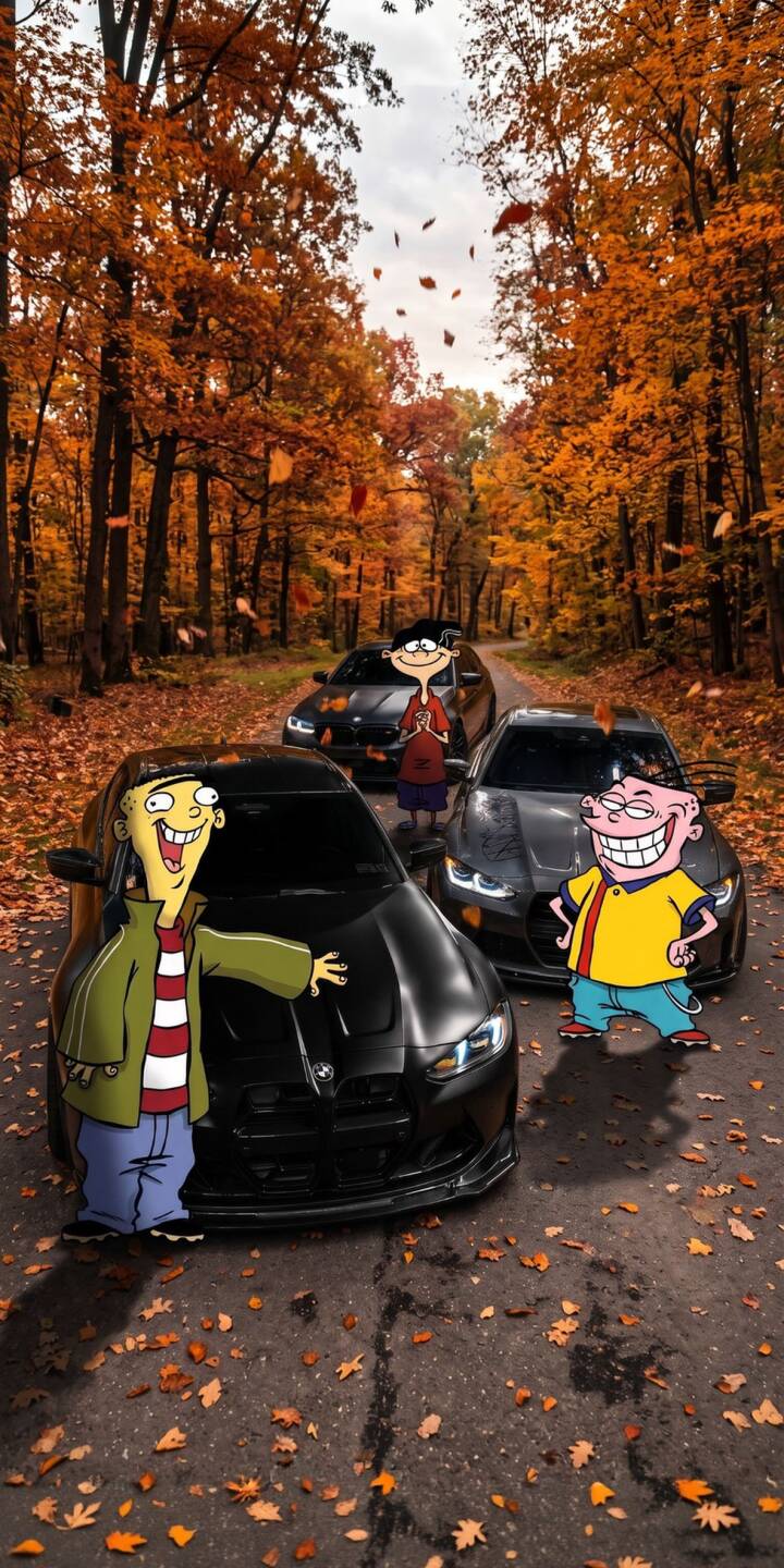 The iconic trio Ed, Edd n Eddy showcase their unique personalities amidst a vibrant autumn forest road filled with sleek black BMWs, offering a hilarious 4K wallpaper for your iPhone. This delightful Ed, Edd n Eddy wallpaper captures falling orange leaves, adding a perfect seasonal backdrop to their cartoon antics. | funny iphone bmw autumn ed edd n eddy wallpaper cars animation mobile 4k wallpaper hd wallpaper cartoon network The iconic trio Ed, Edd n Eddy showcase their unique personalities amidst a vibrant autumn forest road filled with sleek black BMWs, offering a hilarious 4K wallpaper for your iPhone. This delightful Ed, Edd n Eddy wallpaper captures falling orange leaves, adding a perfect seasonal backdrop to their cartoon antics.