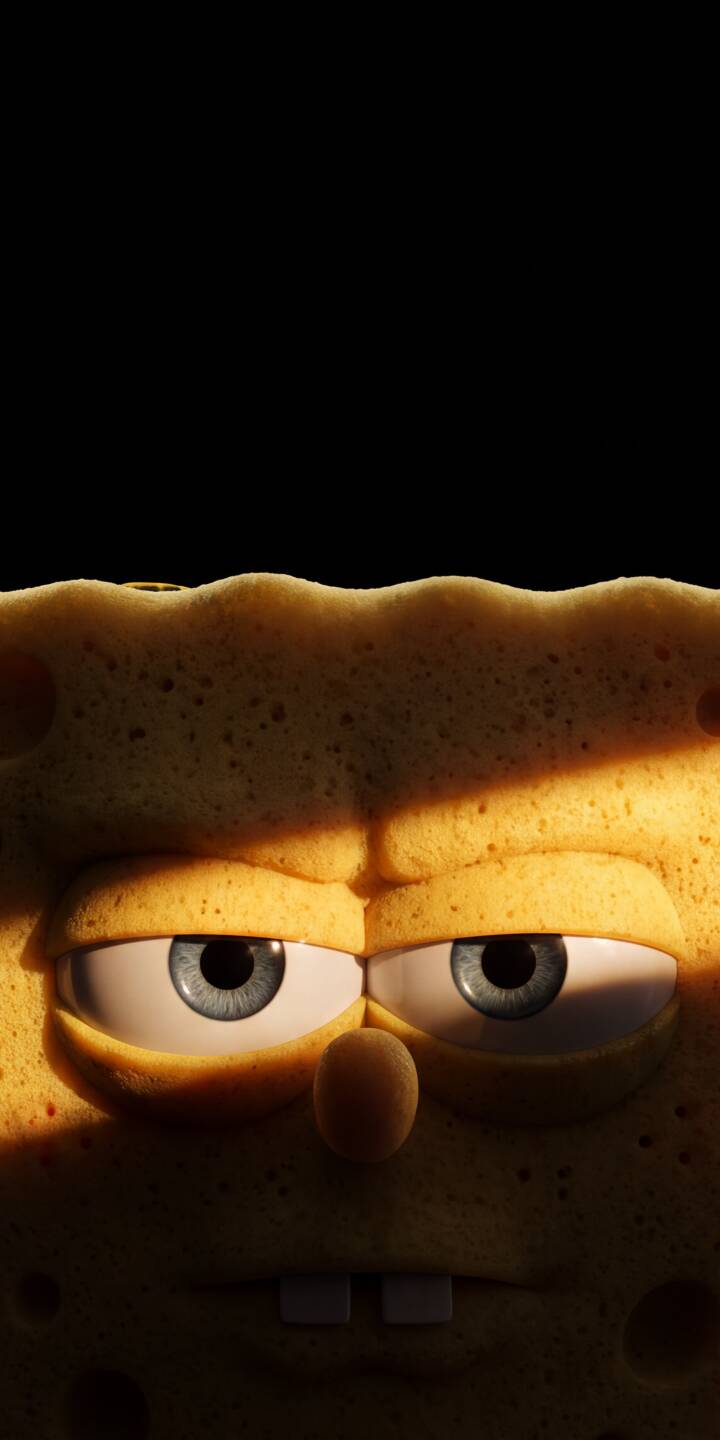 Grumpy SpongeBob's textured face emerges from the darkness, dramatically lit by a diagonal light that casts deep shadows over his realistic sponge texture in this striking 4K wallpaper. This intense visual makes for a perfect iPhone wallpaper, capturing a unique mood for fans of the iconic character. | cartoon meme spongebob iphone realistic wallpaper mobile spongebob squarepants 4k wallpaper hd wallpaper grumpy dramatic lighting Grumpy SpongeBob's textured face emerges from the darkness, dramatically lit by a diagonal light that casts deep shadows over his realistic sponge texture in this striking 4K wallpaper. This intense visual makes for a perfect iPhone wallpaper, capturing a unique mood for fans of the iconic character.