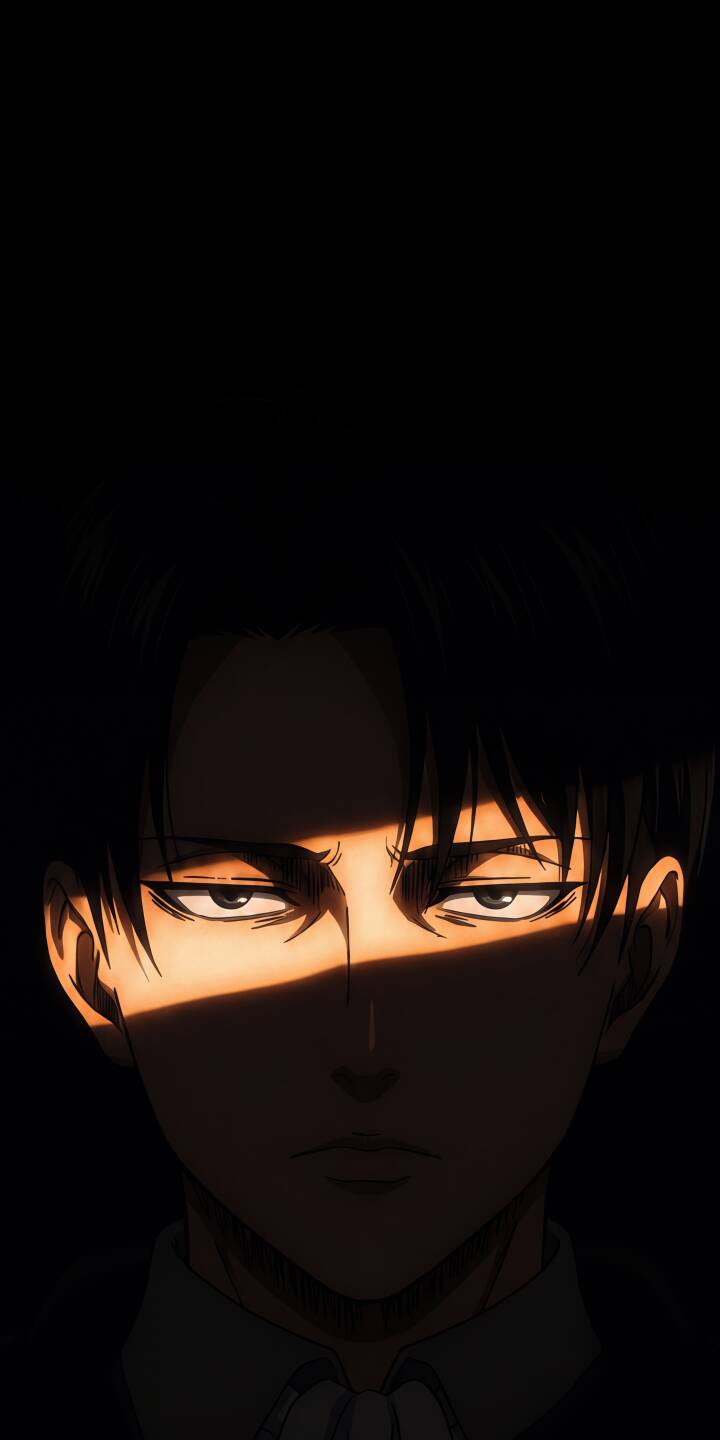 A sharp diagonal ray of sunlight strikingly illuminates Levi Ackerman's intense, narrowed eyes against a deep black background in this captivating 4K wallpaper. This stoic portrait makes an exceptional anime wallpaper for any Attack on Titan fan looking to personalize their iPhone. | dark anime iphone wallpaper mobile attack on titan 4k wallpaper hd wallpaper aot intense levi ackerman levi A sharp diagonal ray of sunlight strikingly illuminates Levi Ackerman's intense, narrowed eyes against a deep black background in this captivating 4K wallpaper. This stoic portrait makes an exceptional anime wallpaper for any Attack on Titan fan looking to personalize their iPhone.