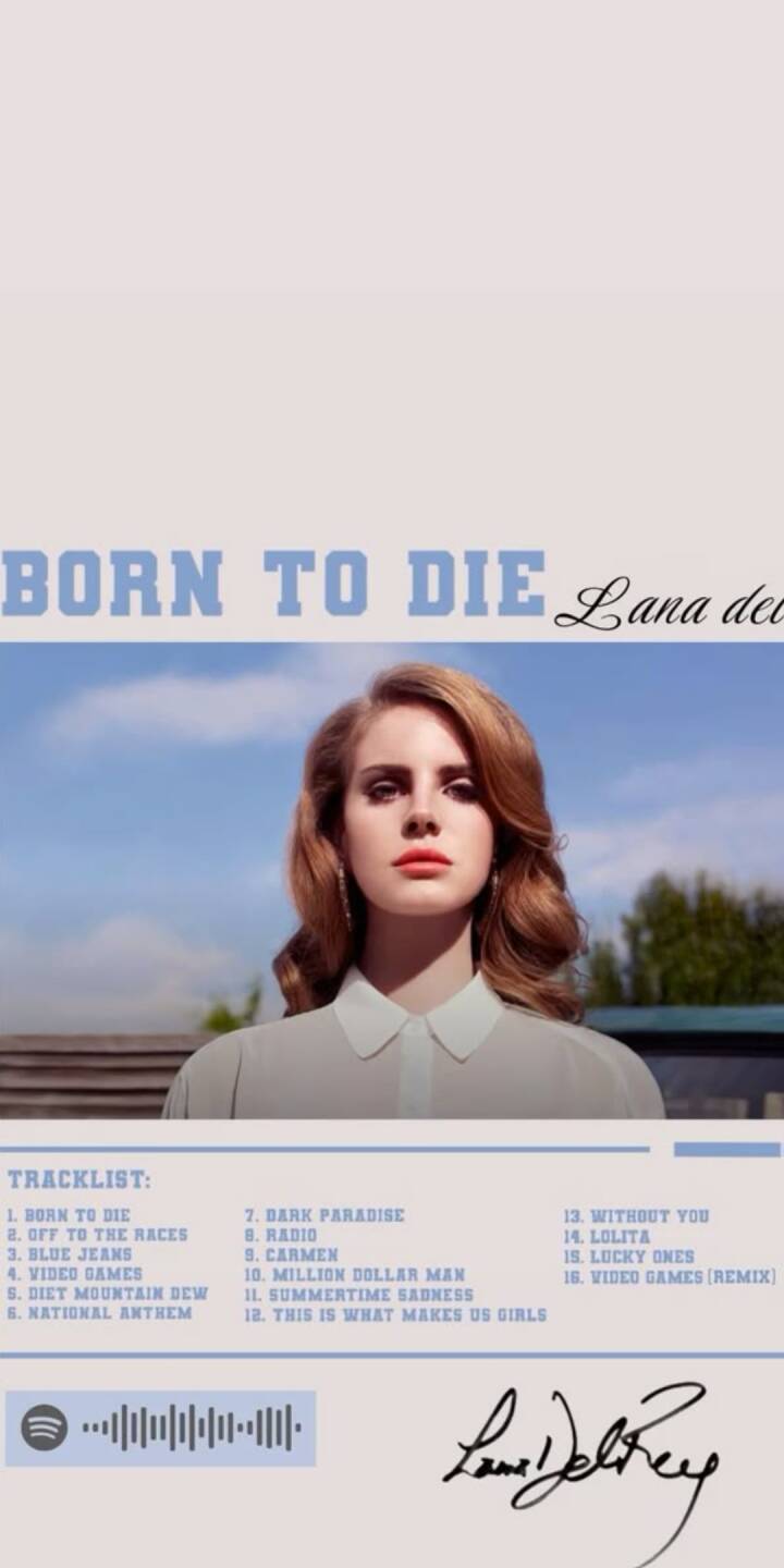 Lana Del Rey's striking, retro-inspired hair frames her serious gaze in this iconic 4K wallpaper, featuring the "Born to Die" album title and tracklist – an essential wallpaper for any iPhone. | artist Lana Del Rey's striking, retro-inspired hair frames her serious gaze in this iconic 4K wallpaper, featuring the "Born to Die" album title and tracklist – an essential wallpaper for any iPhone.