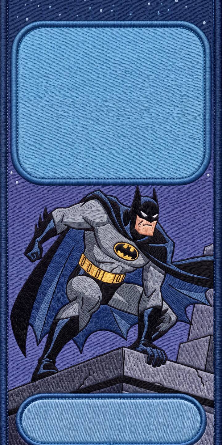 The unique embroidered texture brings this vigilant Batman wallpaper to life as the masked hero crouches watchfully upon a dark city rooftop under a starry night sky. This stunning 4K wallpaper with its iconic yellow utility belt and bold bat symbol is perfect for an iPhone, enhancing any mobile display. | superhero batman animated iphone wallpaper dark knight mobile 4k wallpaper hd wallpaper dc comics night city embroidery The unique embroidered texture brings this vigilant Batman wallpaper to life as the masked hero crouches watchfully upon a dark city rooftop under a starry night sky. This stunning 4K wallpaper with its iconic yellow utility belt and bold bat symbol is perfect for an iPhone, enhancing any mobile display.