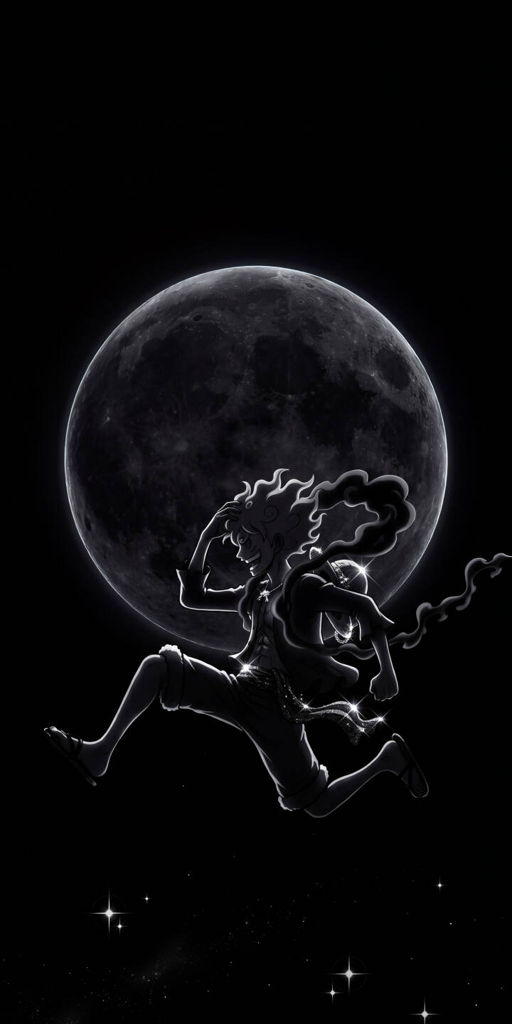 Luffy's iconic Gear 5 silhouette leaps with incredible energy across a massive, detailed dark moon, his distinctive cloud hair flowing dramatically in this monochromatic 4K wallpaper — a must-have wallpaper for any One Piece fan's iPhone. | dark moon anime iphone one piece luffy wallpaper mobile 4k wallpaper hd wallpaper gear 5 monkey d luffy Luffy's iconic Gear 5 silhouette leaps with incredible energy across a massive, detailed dark moon, his distinctive cloud hair flowing dramatically in this monochromatic 4K wallpaper — a must-have wallpaper for any One Piece fan's iPhone.