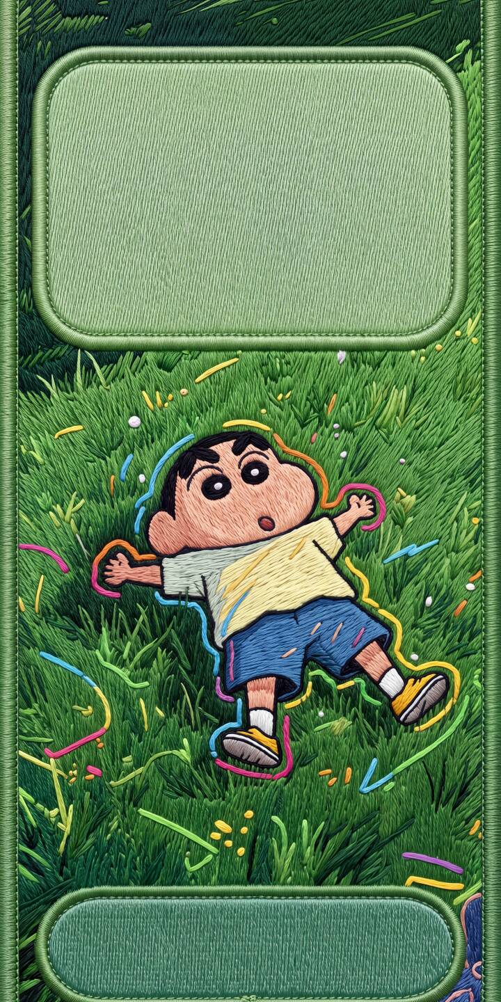Shin-chan's surprised face and outstretched limbs are rendered in a charming embroidered style, surrounded by vibrant stitched grass in this playful 4K wallpaper. This delightful wallpaper is perfect for personalizing your iPhone, capturing the beloved character with colorful thread outlines. | cartoon anime cute iphone wallpaper shin-chan mobile 4k wallpaper hd wallpaper playful embroidered shinnosuke nohara Shin-chan's surprised face and outstretched limbs are rendered in a charming embroidered style, surrounded by vibrant stitched grass in this playful 4K wallpaper. This delightful wallpaper is perfect for personalizing your iPhone, capturing the beloved character with colorful thread outlines.