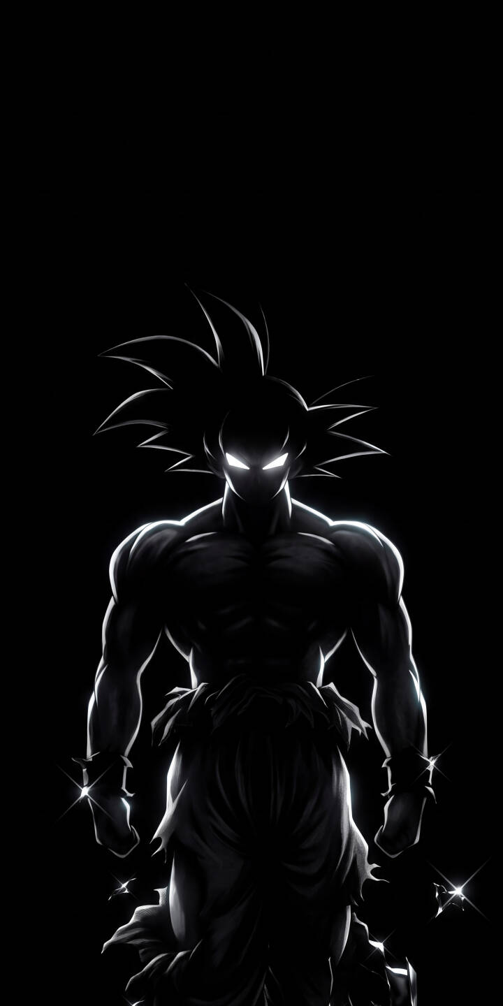 Goku's eyes blaze with an intense white light, dominating this striking 4K silhouette wallpaper where his muscular form is dramatically outlined against a stark black background – a powerful wallpaper for iPhone. | dark anime iphone goku wallpaper silhouette mobile 4k wallpaper hd wallpaper glowing eyes dragon ball saiyan Goku's eyes blaze with an intense white light, dominating this striking 4K silhouette wallpaper where his muscular form is dramatically outlined against a stark black background – a powerful wallpaper for iPhone.