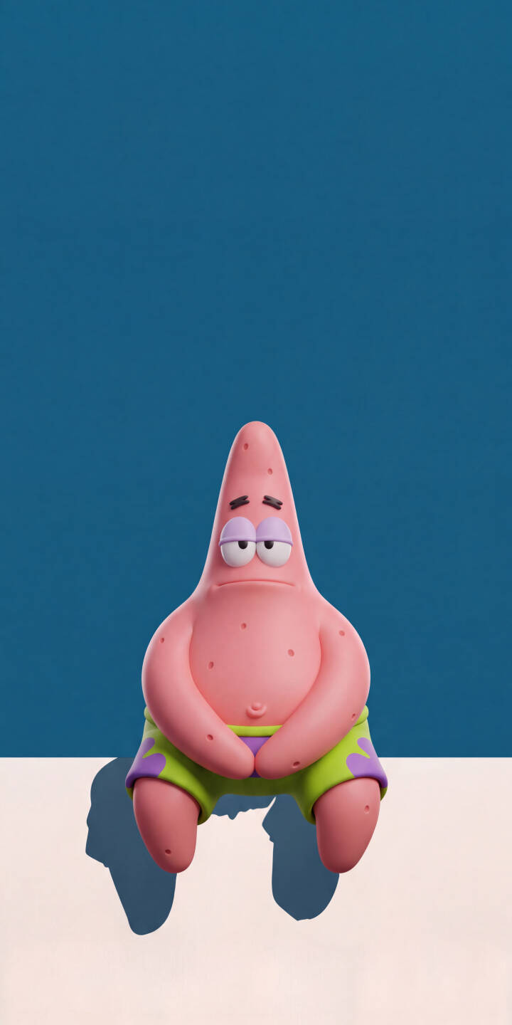 Patrick Star clutches his hands with a bored and somewhat dejected expression in this charming 4K minimalist wallpaper, presented against a two-tone blue and beige backdrop. This delightful wallpaper, perfect for iPhone, captures the iconic starfish in his signature green shorts, making for a whimsical mobile display. | animated patrick cute iphone minimalist wallpaper patrick star mobile spongebob squarepants 4k wallpaper hd wallpaper 3d render Patrick Star clutches his hands with a bored and somewhat dejected expression in this charming 4K minimalist wallpaper, presented against a two-tone blue and beige backdrop. This delightful wallpaper, perfect for iPhone, captures the iconic starfish in his signature green shorts, making for a whimsical mobile display.