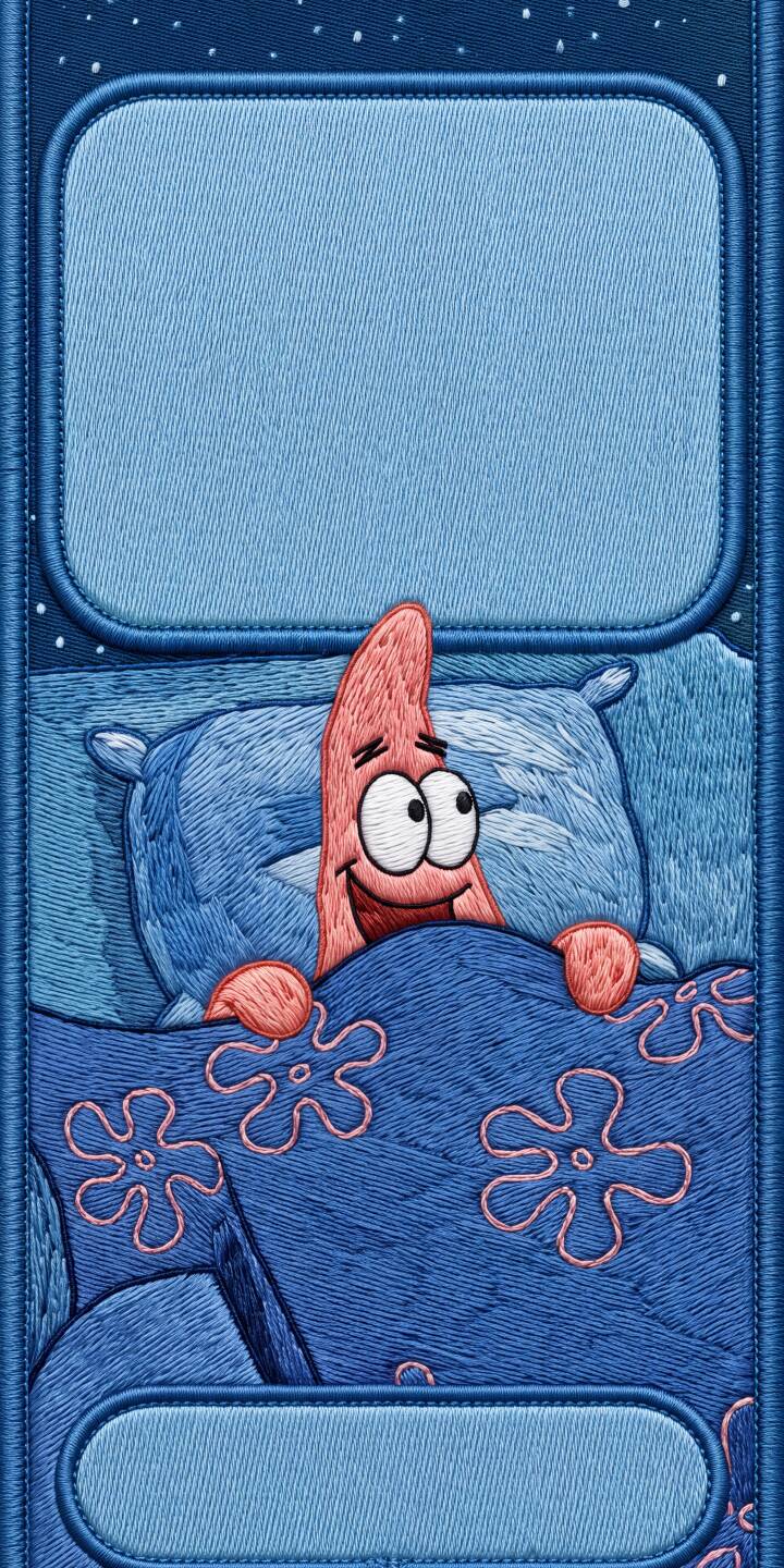 The distinctive embroidered texture brings Patrick Star to life as he happily peeks from a cozy blue blanket adorned with star patterns in this charming 4K wallpaper for iPhone. A perfect bedtime companion, this unique wallpaper captures his playful spirit. | cartoon blue spongebob patrick iphone cozy wallpaper patrick star mobile 4k wallpaper hd wallpaper patch embroidered The distinctive embroidered texture brings Patrick Star to life as he happily peeks from a cozy blue blanket adorned with star patterns in this charming 4K wallpaper for iPhone. A perfect bedtime companion, this unique wallpaper captures his playful spirit.