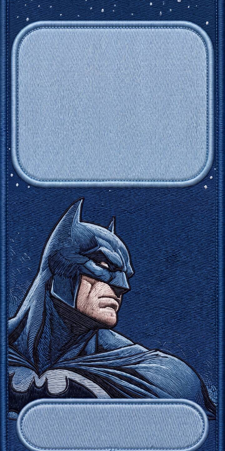 The intricate embroidered details of Batman's cowl and suit stand out against a rich denim-textured background in this unique 4K wallpaper. This stunning stitched wallpaper, featuring the Dark Knight's stoic gaze, is perfect for any iPhone user. | superhero batman iphone wallpaper denim dark knight mobile 4k wallpaper hd wallpaper dc comics embroidered The intricate embroidered details of Batman's cowl and suit stand out against a rich denim-textured background in this unique 4K wallpaper. This stunning stitched wallpaper, featuring the Dark Knight's stoic gaze, is perfect for any iPhone user.