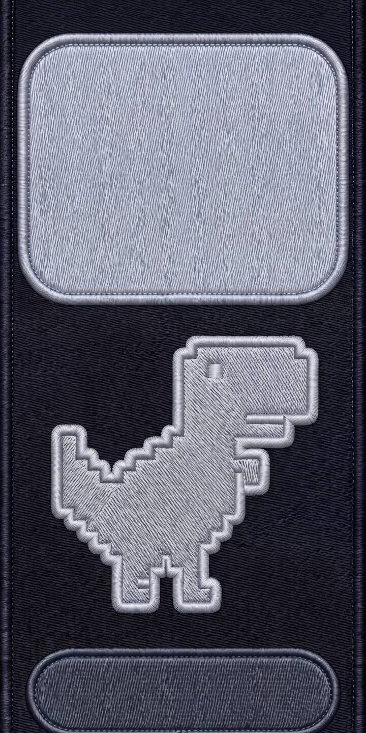 An intricately embroidered pixel dinosaur patch, reminiscent of the classic Chrome offline game, stands out against a dark fabric background in this unique 4K wallpaper. This charming digital art wallpaper is perfect for personalizing your iPhone. | iphone dinosaur wallpaper mobile pixel art 4k wallpaper hd wallpaper dark aesthetic retro gaming t-rex embroidered chrome dino An intricately embroidered pixel dinosaur patch, reminiscent of the classic Chrome offline game, stands out against a dark fabric background in this unique 4K wallpaper. This charming digital art wallpaper is perfect for personalizing your iPhone.