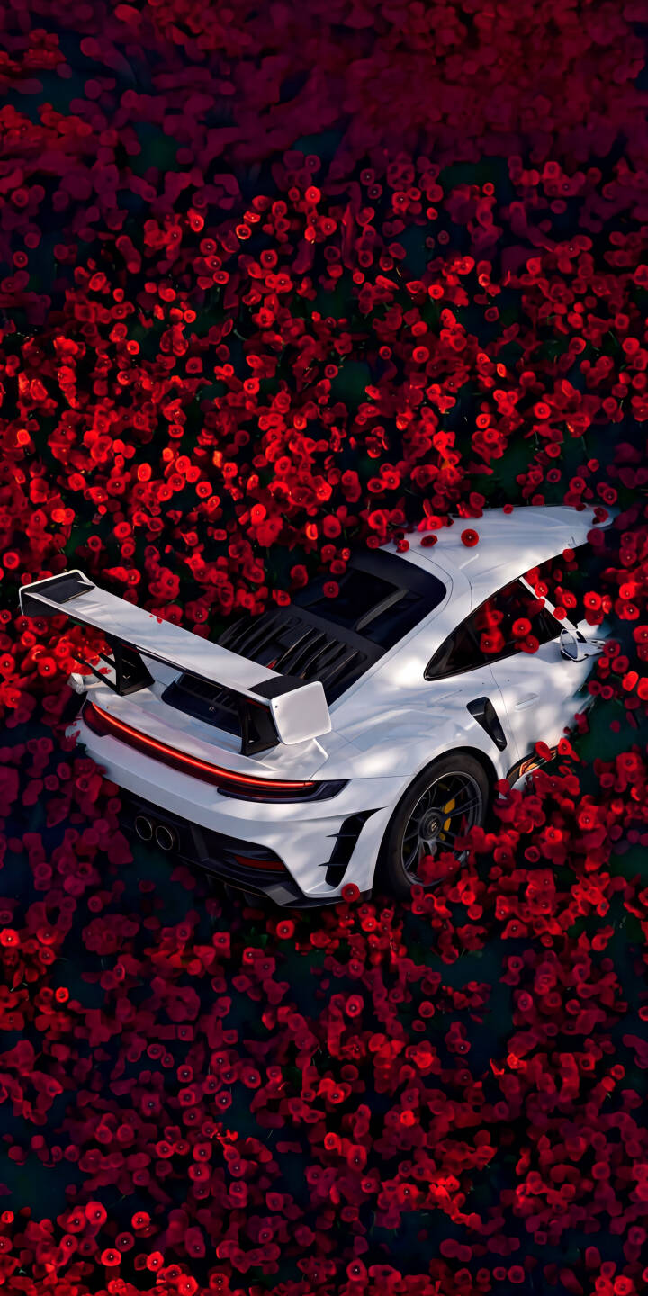 Thousands of vibrant red roses cascade around a pristine white Porsche 911 GT3 RS, highlighting its large rear spoiler and sleek black diffuser in this striking 4K wallpaper. This luxurious car wallpaper makes an exquisite display for any iPhone. | aesthetic sports car iphone porsche wallpaper mobile luxury car floral 4k wallpaper hd wallpaper red roses 911 gt3 rs Thousands of vibrant red roses cascade around a pristine white Porsche 911 GT3 RS, highlighting its large rear spoiler and sleek black diffuser in this striking 4K wallpaper. This luxurious car wallpaper makes an exquisite display for any iPhone.