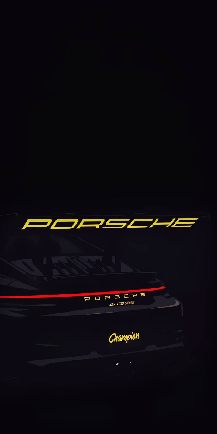 Bold yellow 'PORSCHE' lettering illuminates the minimalist black GT3 RS spoiler, highlighted by a subtle red taillight in this striking 4K wallpaper. This dark automotive wallpaper for iPhone showcases the sleek design of the Porsche GT3 RS, complete with the 'Champion' text. | car dark iphone porsche minimalist wallpaper mobile gt3 rs 4k wallpaper hd wallpaper automotive Bold yellow 'PORSCHE' lettering illuminates the minimalist black GT3 RS spoiler, highlighted by a subtle red taillight in this striking 4K wallpaper. This dark automotive wallpaper for iPhone showcases the sleek design of the Porsche GT3 RS, complete with the 'Champion' text.