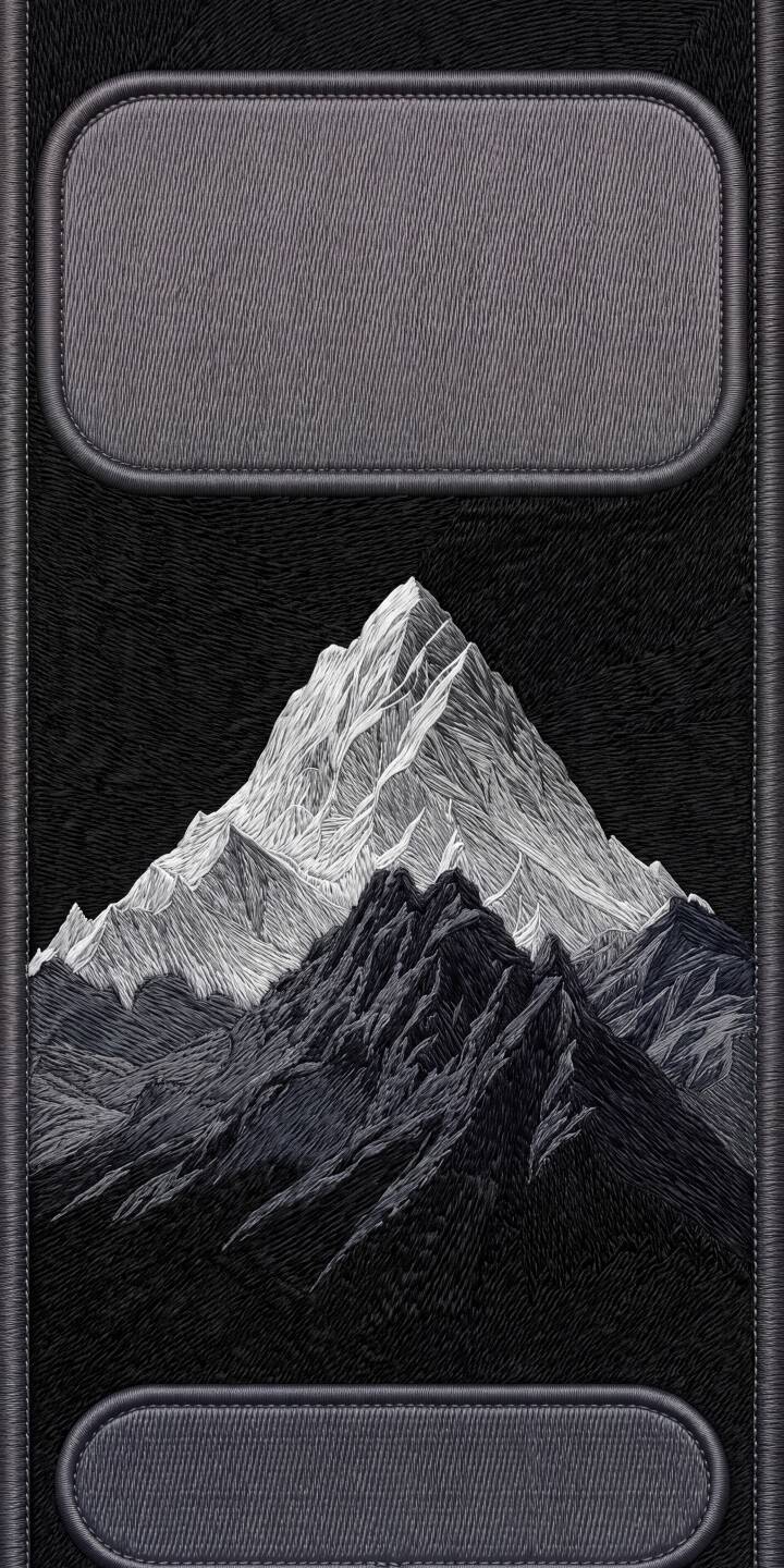 Highly detailed white peaks emerge from a dark textured background in this striking 4K embroidered mountain wallpaper, featuring subtle UI-like elements perfect as an iPhone lock screen wallpaper. | iphone nature minimalist mountains wallpaper mobile 4k wallpaper hd wallpaper dark aesthetic monochrome peaks embroidered Highly detailed white peaks emerge from a dark textured background in this striking 4K embroidered mountain wallpaper, featuring subtle UI-like elements perfect as an iPhone lock screen wallpaper.