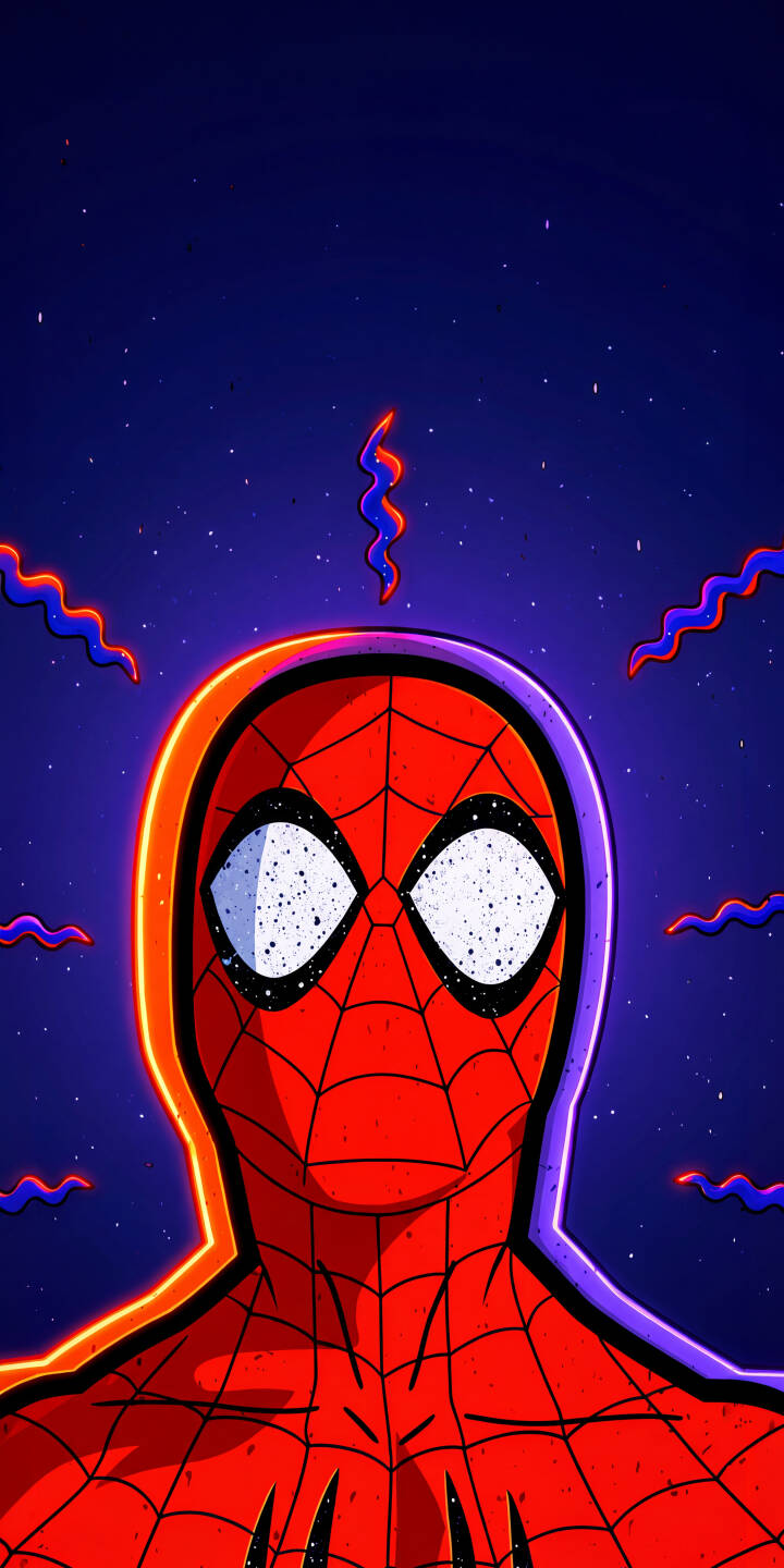 Spider-Man's iconic suit glows with a dynamic orange and purple neon outline against a mesmerizing starry, dark blue cosmic background in this vibrant 4K wallpaper. This stunning comic-book style wallpaper, perfect for iPhone, features classic web patterns and speckled white eyes. | superhero neon marvel spiderman iphone wallpaper mobile comic art 4k wallpaper hd wallpaper spider-man cosmic Spider-Man's iconic suit glows with a dynamic orange and purple neon outline against a mesmerizing starry, dark blue cosmic background in this vibrant 4K wallpaper. This stunning comic-book style wallpaper, perfect for iPhone, features classic web patterns and speckled white eyes.