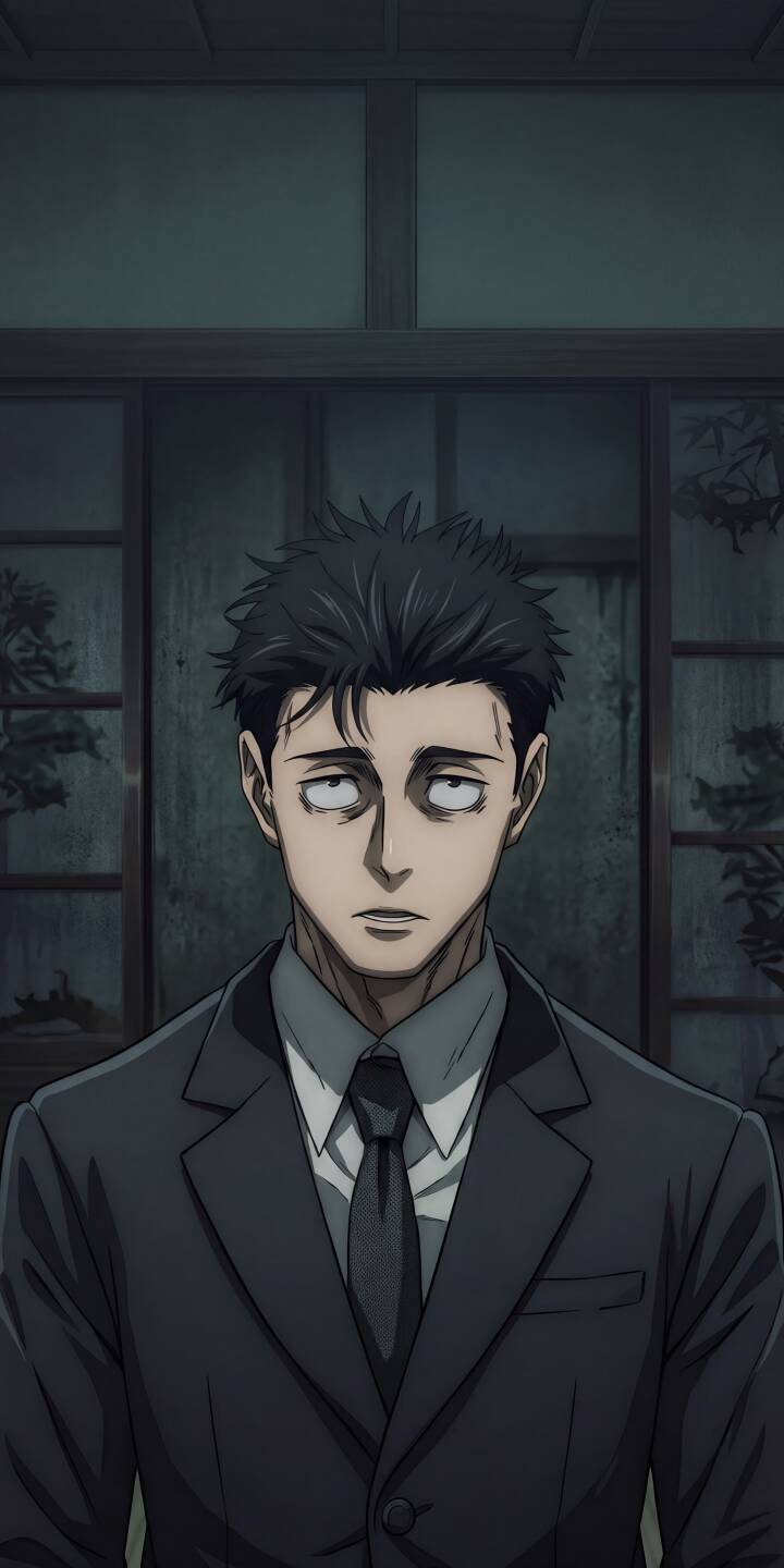 Hozuki's strikingly wide, sleep-deprived eyes with prominent dark circles dominate this moody 4K anime wallpaper, as he stands composed in a sharp dark suit. This unique aesthetic creates a captivating wallpaper for iPhone users seeking a distinct, somber vibe. | dark suit anime iphone wallpaper mobile moody 4k wallpaper hd wallpaper hozuki the yakuzas guide to babysitting sleepy eyes Hozuki's strikingly wide, sleep-deprived eyes with prominent dark circles dominate this moody 4K anime wallpaper, as he stands composed in a sharp dark suit. This unique aesthetic creates a captivating wallpaper for iPhone users seeking a distinct, somber vibe.