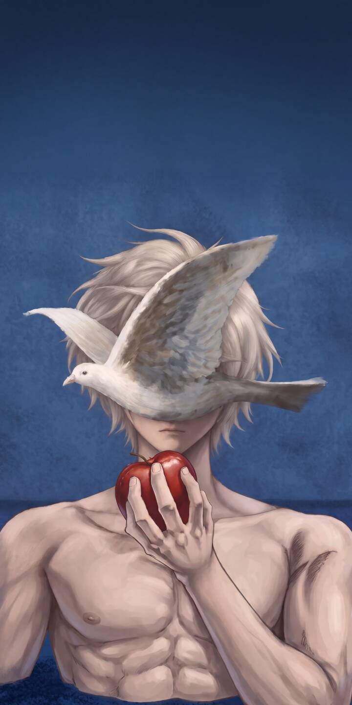A majestic white dove gracefully obscures the eyes of a stoic blonde figure, who cradles a vibrant red apple in his hand in this symbolic 4K wallpaper. This stunning digital art wallpaper is perfect for personalizing your iPhone. | iphone wallpaper mobile digital art 4k wallpaper hd wallpaper symbolic art serene red apple blonde character mythological white dove A majestic white dove gracefully obscures the eyes of a stoic blonde figure, who cradles a vibrant red apple in his hand in this symbolic 4K wallpaper. This stunning digital art wallpaper is perfect for personalizing your iPhone.