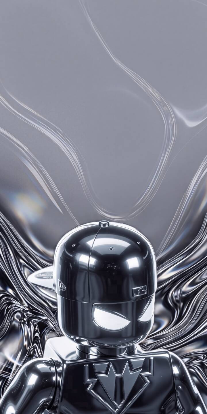The highly reflective chrome figure, donning a backward New Era cap and featuring glowing white eyes, emerges from a mesmerizing swirl of liquid metal in this stunning 4K wallpaper. This captivating design is the perfect iPhone wallpaper to add a sleek, modern touch to your device. | iphone wallpaper futuristic mobile 4k wallpaper hd wallpaper sleek glowing eyes liquid metal chrome figure new era metallic character The highly reflective chrome figure, donning a backward New Era cap and featuring glowing white eyes, emerges from a mesmerizing swirl of liquid metal in this stunning 4K wallpaper. This captivating design is the perfect iPhone wallpaper to add a sleek, modern touch to your device.