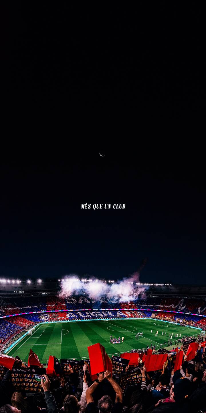 A serene crescent moon hangs in the dark night sky above the iconic Camp Nou, illuminated by stadium lights and fervent fans, captured perfectly in this stunning 4K football wallpaper for iPhone. This immersive crowd wallpaper beautifully displays the electric atmosphere and the spirit of "Més Que Un Club". | sports football stadium night iphone fans wallpaper fc barcelona mobile 4k wallpaper hd wallpaper camp nou A serene crescent moon hangs in the dark night sky above the iconic Camp Nou, illuminated by stadium lights and fervent fans, captured perfectly in this stunning 4K football wallpaper for iPhone. This immersive crowd wallpaper beautifully displays the electric atmosphere and the spirit of "Més Que Un Club".