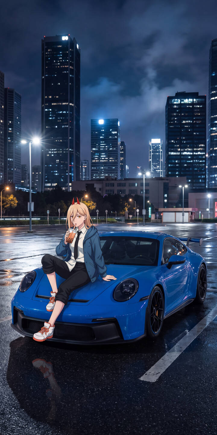 Power casually sips bubble tea while perched on a sleek blue Porsche, illuminated by the distant city lights on a wet night, creating an incredibly stylish 4K wallpaper. This atmospheric urban wallpaper, perfect for iPhone, vividly captures the cool vibe of the Chainsaw Man character amidst the modern cityscape. | aesthetic anime iphone porsche wallpaper city night power mobile blue car 4k wallpaper hd wallpaper chainsaw man Power casually sips bubble tea while perched on a sleek blue Porsche, illuminated by the distant city lights on a wet night, creating an incredibly stylish 4K wallpaper. This atmospheric urban wallpaper, perfect for iPhone, vividly captures the cool vibe of the Chainsaw Man character amidst the modern cityscape.