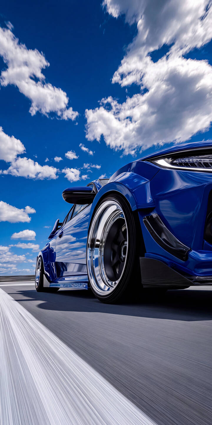 Vibrant blue paintwork gleams on this custom car, captured with a low-angle perspective emphasizing its polished chrome wheels and the motion blur of the road. This stunning 4K wallpaper is a perfect aesthetic choice for your iPhone wallpaper collection. | car sports car chrome iphone dynamic wallpaper mobile blue car 4k wallpaper hd wallpaper automotive custom build Vibrant blue paintwork gleams on this custom car, captured with a low-angle perspective emphasizing its polished chrome wheels and the motion blur of the road. This stunning 4K wallpaper is a perfect aesthetic choice for your iPhone wallpaper collection.