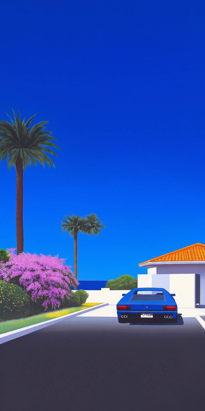 The sleek blue sports car gleams under an impossibly vibrant deep blue sky in this stunning 4K vaporwave wallpaper, perfectly capturing the aesthetic of a serene 80s scene with distant palm trees and lush purple flowers. This nostalgic wallpaper is an ideal choice for your iPhone. | iphone synthwave wallpaper tropical mobile blue car palm trees 4k wallpaper hd wallpaper vaporwave retro aesthetic 80s art The sleek blue sports car gleams under an impossibly vibrant deep blue sky in this stunning 4K vaporwave wallpaper, perfectly capturing the aesthetic of a serene 80s scene with distant palm trees and lush purple flowers. This nostalgic wallpaper is an ideal choice for your iPhone.