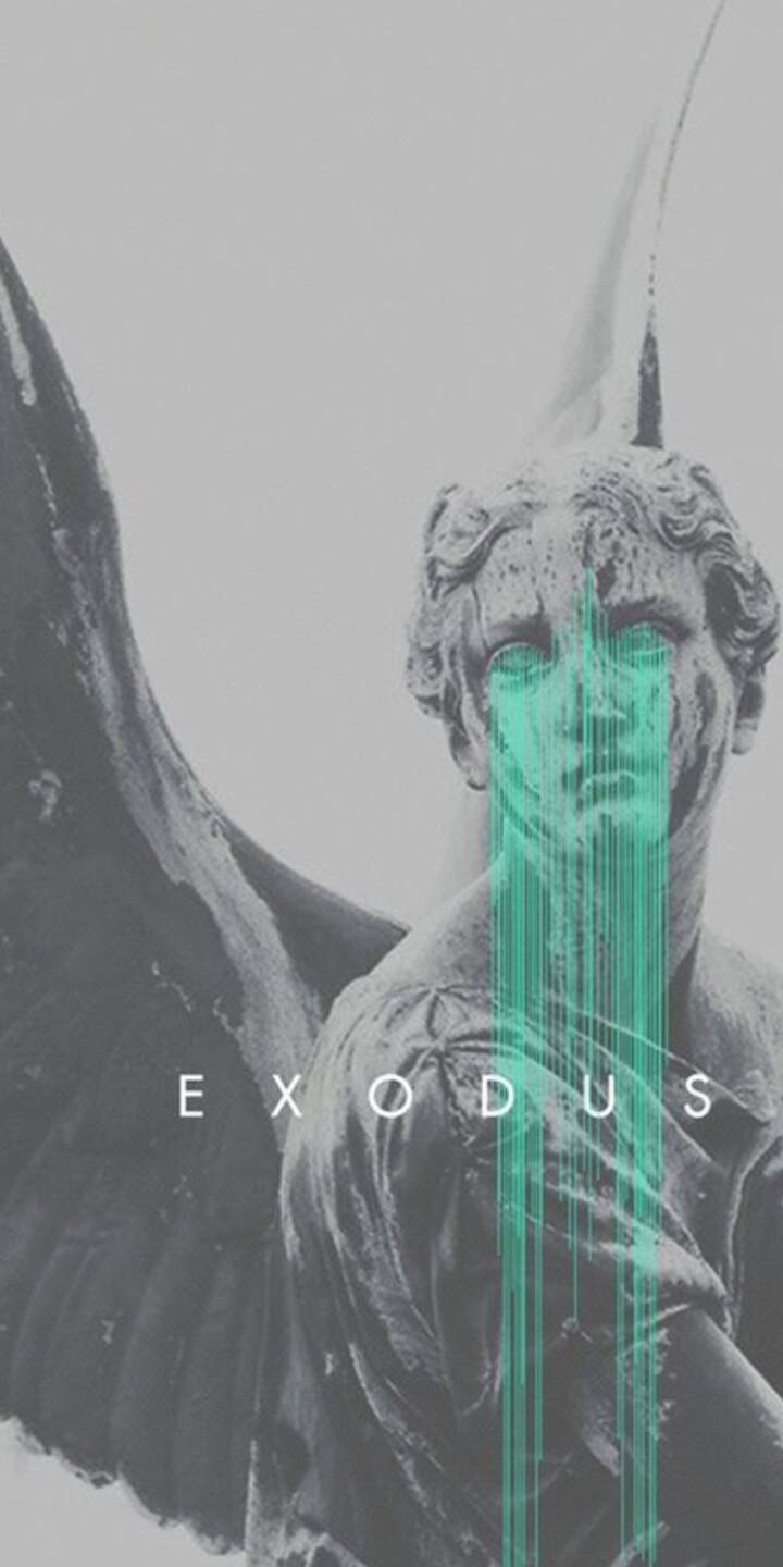 A vibrant teal digital glitch effect streaks across the eyes and face of a weathered stone angel statue in this stunning 4K wallpaper, accented by the subtle 'EXODUS' text and large, dark wings — an abstract and captivating wallpaper for your iPhone. | art A vibrant teal digital glitch effect streaks across the eyes and face of a weathered stone angel statue in this stunning 4K wallpaper, accented by the subtle 'EXODUS' text and large, dark wings — an abstract and captivating wallpaper for your iPhone.