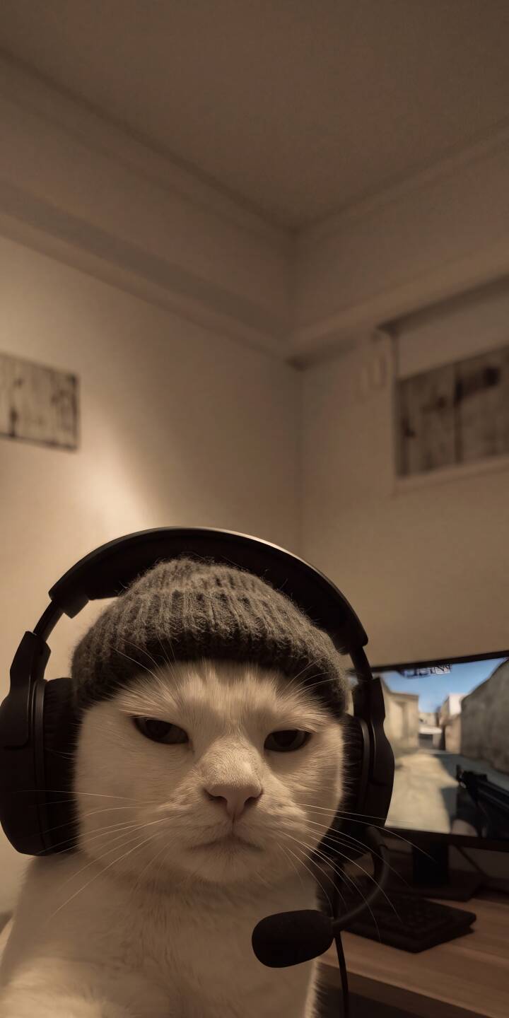 Sporting a grey beanie and gaming headset, this white cat gives a hilariously stern look while playing video games, providing a uniquely adorable 4K wallpaper for your iPhone. This charming gamer cat wallpaper captures a perfect blend of focused intensity and cozy cuteness. | funny cat cute iphone gaming wallpaper mobile headphones 4k wallpaper hd wallpaper beanie gamer cat Sporting a grey beanie and gaming headset, this white cat gives a hilariously stern look while playing video games, providing a uniquely adorable 4K wallpaper for your iPhone. This charming gamer cat wallpaper captures a perfect blend of focused intensity and cozy cuteness.