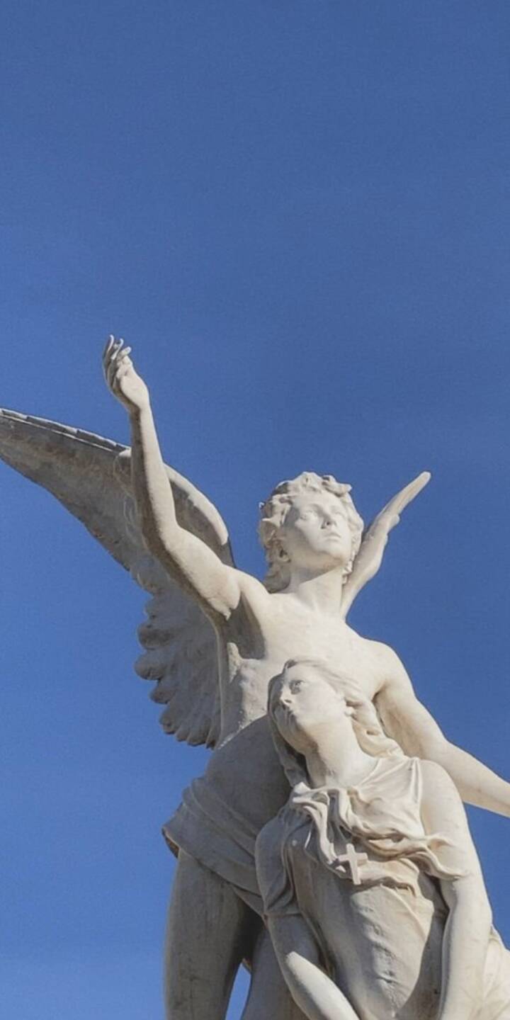A celestial winged marble statue, with one arm elegantly raised, gazes upward against a pristine blue sky in this inspiring 4K wallpaper. This stunning classical sculpture provides a serene and artistic wallpaper for your iPhone. | art A celestial winged marble statue, with one arm elegantly raised, gazes upward against a pristine blue sky in this inspiring 4K wallpaper. This stunning classical sculpture provides a serene and artistic wallpaper for your iPhone.
