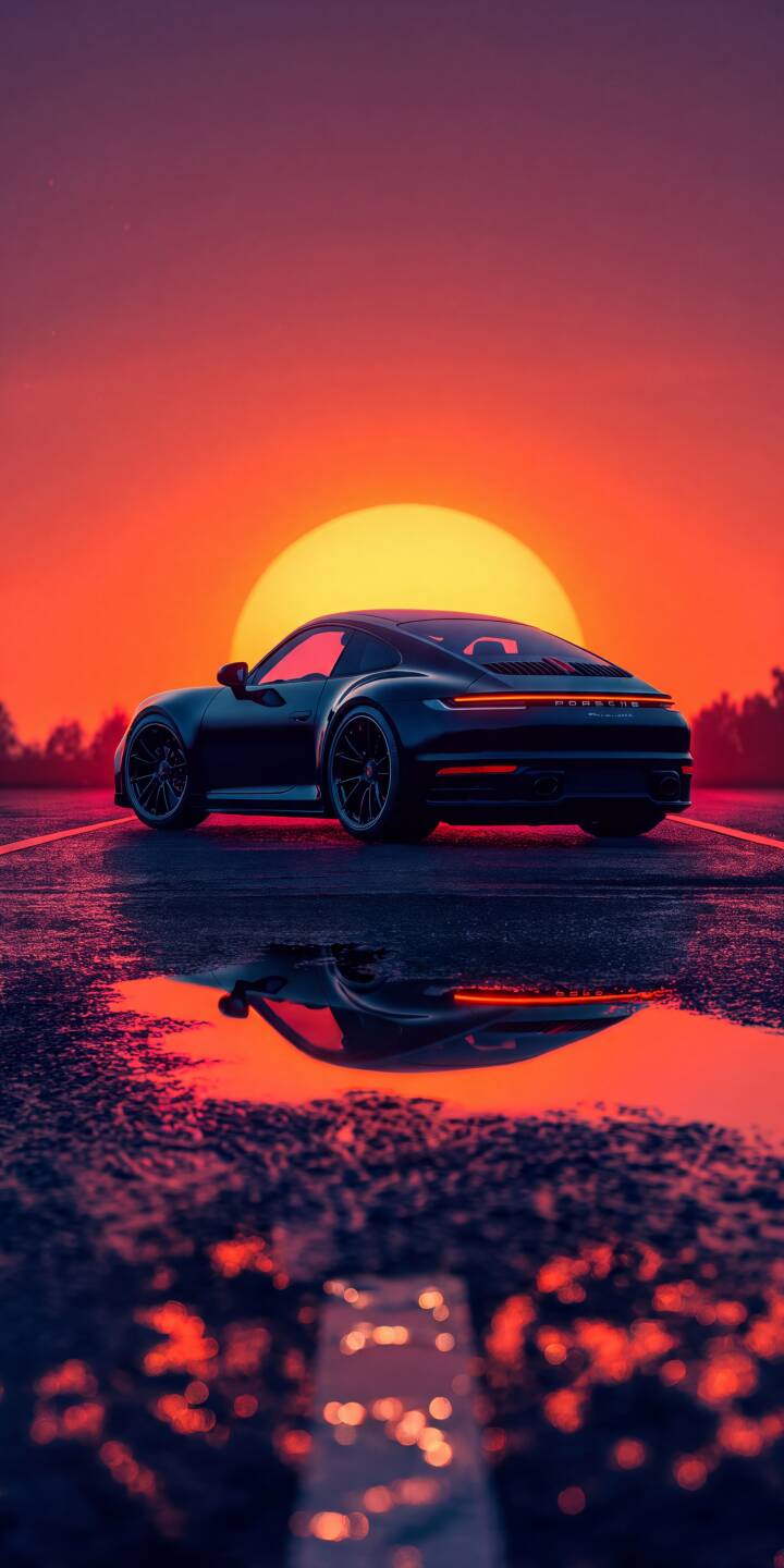 A breathtaking golden-orange sunset casts a brilliant glow behind a sleek, dark blue Porsche 911, reflected perfectly in a shimmering puddle on the wet road. This stunning 4K wallpaper makes an ideal aesthetic wallpaper for iPhone screens, perfect for car enthusiasts. | aesthetic sunset sports car reflection iphone porsche wallpaper mobile porsche 911 4k wallpaper hd wallpaper automotive A breathtaking golden-orange sunset casts a brilliant glow behind a sleek, dark blue Porsche 911, reflected perfectly in a shimmering puddle on the wet road. This stunning 4K wallpaper makes an ideal aesthetic wallpaper for iPhone screens, perfect for car enthusiasts.