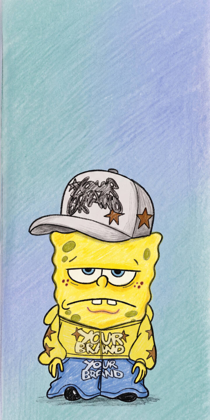 A somber Spongebob Squarepants, clad in a trendy 'Your Brand' hoodie and baseball cap with brown stars, gazes downwards in this distinctive 4K wallpaper. This unique street-style artwork makes an essential wallpaper for your iPhone, showcasing a cool and melancholic mood. | cartoon aesthetic spongebob iphone wallpaper sad mobile spongebob squarepants 4k wallpaper hd wallpaper fan art street style A somber Spongebob Squarepants, clad in a trendy 'Your Brand' hoodie and baseball cap with brown stars, gazes downwards in this distinctive 4K wallpaper. This unique street-style artwork makes an essential wallpaper for your iPhone, showcasing a cool and melancholic mood.
