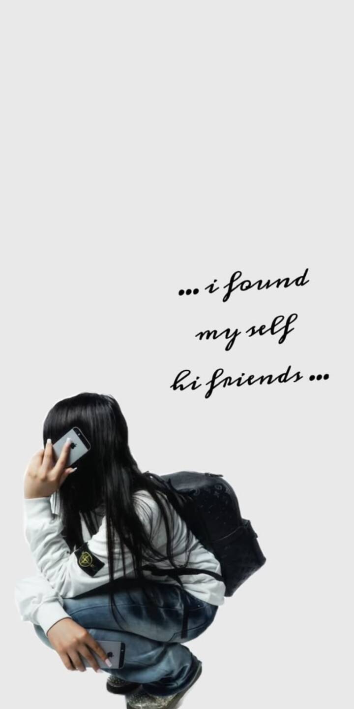 The contemplative script, "...i found myself hi friends...", hovers above a girl deeply focused on a phone call, with a second iPhone casually placed on her lap, all captured in this minimalist 4K wallpaper. This thought-provoking aesthetic makes a superb wallpaper for your iPhone screen. | artist The contemplative script, "...i found myself hi friends...", hovers above a girl deeply focused on a phone call, with a second iPhone casually placed on her lap, all captured in this minimalist 4K wallpaper. This thought-provoking aesthetic makes a superb wallpaper for your iPhone screen.