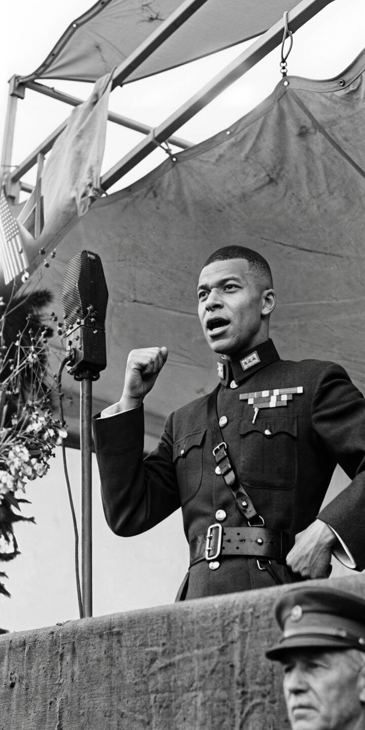 With a clenched fist and fervent gaze, this historical image captures an impassioned officer delivering a powerful speech. This black and white 4K wallpaper for iPhone is a compelling wallpaper choice, highlighting his decorated uniform and the intensity of the moment. | iphone vintage wallpaper black and white mobile powerful 4k wallpaper hd wallpaper historical speech orator military officer With a clenched fist and fervent gaze, this historical image captures an impassioned officer delivering a powerful speech. This black and white 4K wallpaper for iPhone is a compelling wallpaper choice, highlighting his decorated uniform and the intensity of the moment.