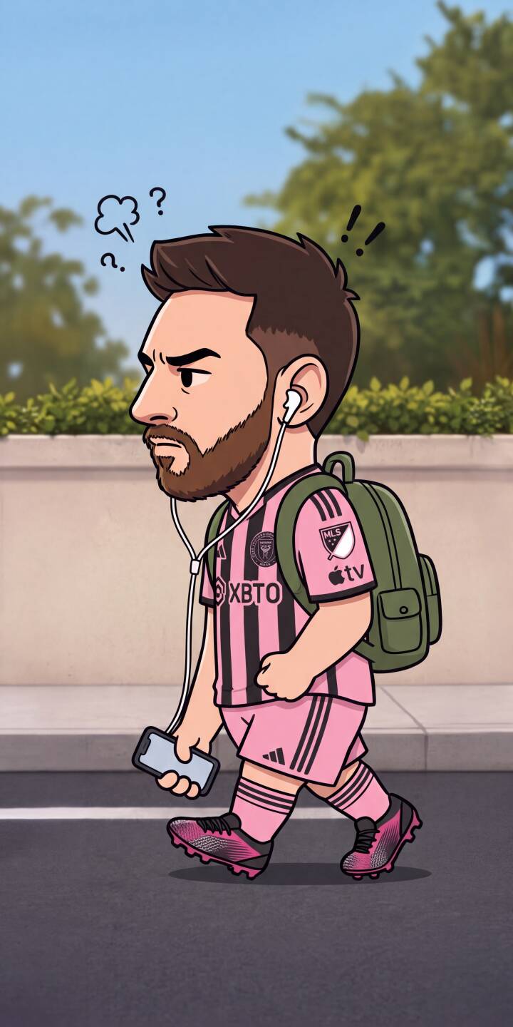 An adorably annoyed Lionel Messi, sporting his iconic pink Inter Miami jersey and a green backpack, strolls along with headphones on in this vibrant 4K cartoon wallpaper. This charming mobile wallpaper, perfect for iPhone, captures the legendary player in a moment of minor confusion. | cartoon iphone messi soccer wallpaper lionel messi chibi mobile inter miami 4k wallpaper hd wallpaper pink jersey An adorably annoyed Lionel Messi, sporting his iconic pink Inter Miami jersey and a green backpack, strolls along with headphones on in this vibrant 4K cartoon wallpaper. This charming mobile wallpaper, perfect for iPhone, captures the legendary player in a moment of minor confusion.
