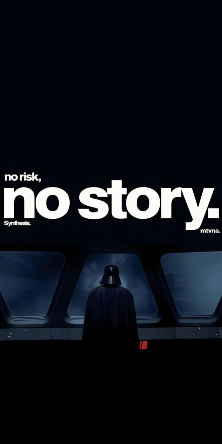 The stark white text 'no risk, no story.' dominates the top of this atmospheric 4K wallpaper, featuring Darth Vader silhouetted from behind as he stands before a dark console. This imposing Star Wars wallpaper for iPhone users captures a powerful, determined mood. | art The stark white text 'no risk, no story.' dominates the top of this atmospheric 4K wallpaper, featuring Darth Vader silhouetted from behind as he stands before a dark console. This imposing Star Wars wallpaper for iPhone users captures a powerful, determined mood.