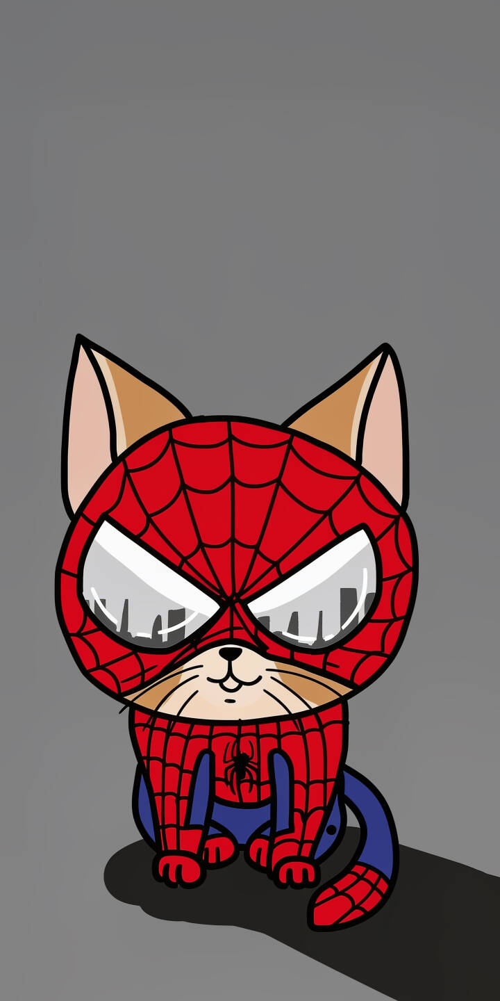 A super cute cat dressed in a red and blue Spider-Man suit sits against a simple gray background in this charming 4K wallpaper. The cat's white mask eyes even reflect tiny city buildings, making this an adorable mobile wallpaper for iPhone. | cartoon cat cute iphone wallpaper mobile 4k wallpaper hd wallpaper adorable spider-cat spiderman cat A super cute cat dressed in a red and blue Spider-Man suit sits against a simple gray background in this charming 4K wallpaper. The cat's white mask eyes even reflect tiny city buildings, making this an adorable mobile wallpaper for iPhone.