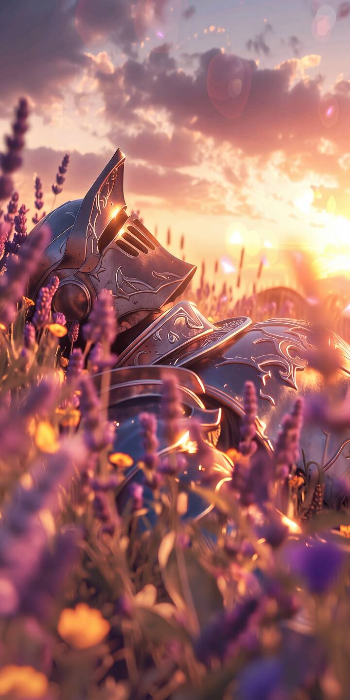 Golden light bathes the ornate armor of a forgotten knight amidst a vibrant field of lavender, creating a breathtaking 4K wallpaper for iPhone. This serene fantasy wallpaper captures a moment of peace as delicate petals frame the ancient suit. | aesthetic sunset armor knight iphone fantasy wallpaper mobile peaceful 4k wallpaper hd wallpaper lavender Golden light bathes the ornate armor of a forgotten knight amidst a vibrant field of lavender, creating a breathtaking 4K wallpaper for iPhone. This serene fantasy wallpaper captures a moment of peace as delicate petals frame the ancient suit.